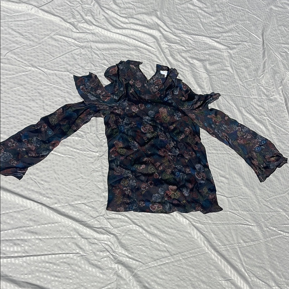 IRO Floral Ruffle Cold Shoulder Top